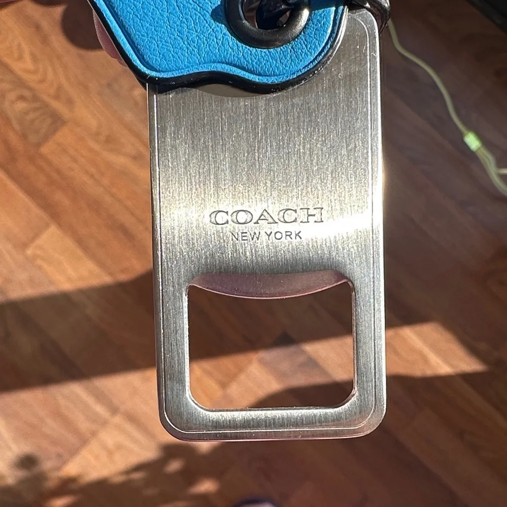 NWOT Coach Blue Leather Key Holder with Bottle Opener